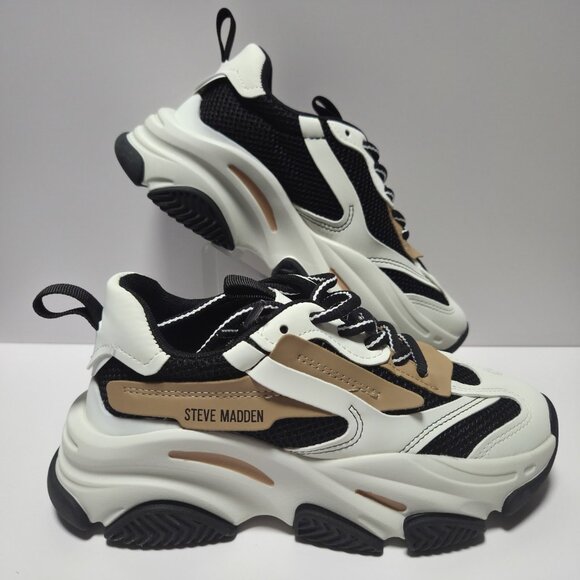 Steve Madden Possession Platform Fashion Lace Up Sneaker Choose Sz 6 Black Tan - Picture 1 of 9